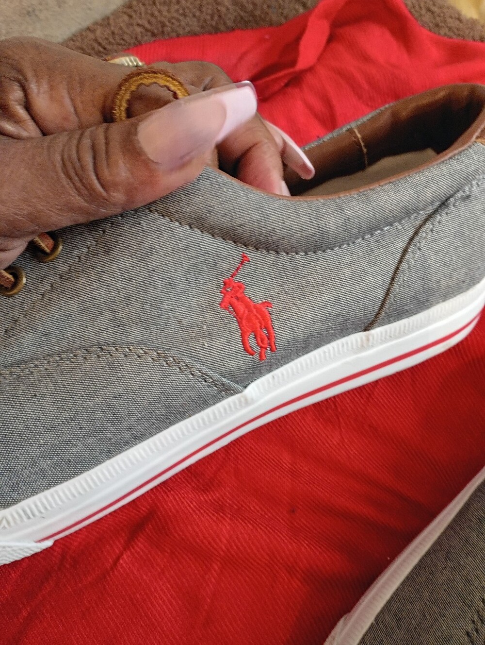 Polo by Ralph Lauren Grey Canvas Sneakers with Red Logo Accent